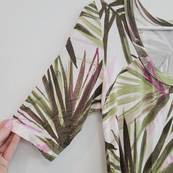 Plant Print Dress Green White and Pink - Picture 3 of 13